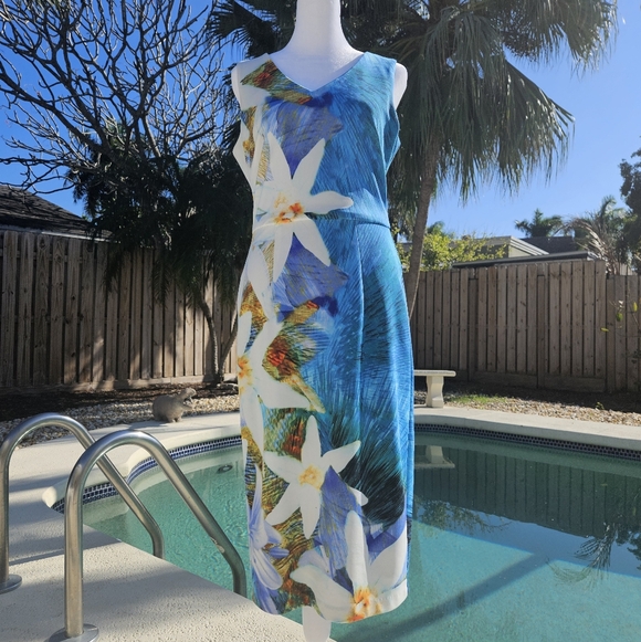 NEW Maggy London Sleeveless Midi Dress Size 6 Floral Tropical Bodycon Colorful - Picture 2 of 10
